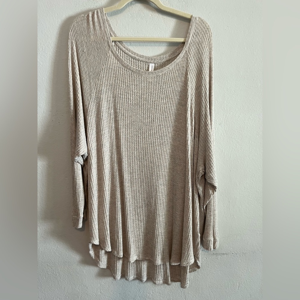 3/$20 Chicsoul Oatmeal Waffle Knit Tunic Long Sleeve Shirt 1XL